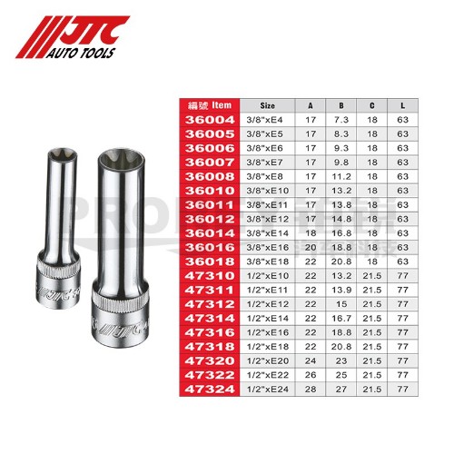JTC36004 E型星形長套筒3/8英寸xE4