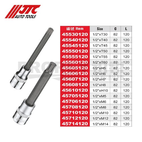 JTC45530120 特長凸頭套筒(120L)1/2英寸xT30