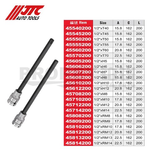 JTC45540200 200長凸頭套筒-1/2英寸xT40