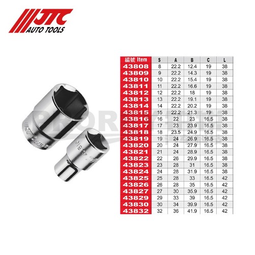 JTC43808 1/2英寸 手動短六角套筒8mm