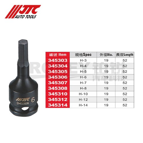 JTC345303 3/8英寸 氣動六角凸套筒 H3